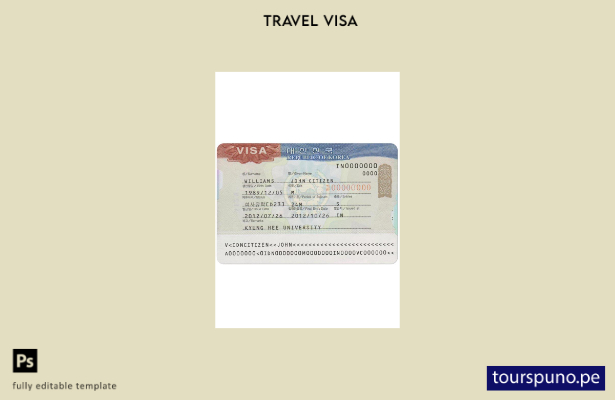 Plantilla de visa de viaje a Corea lista para imprimir